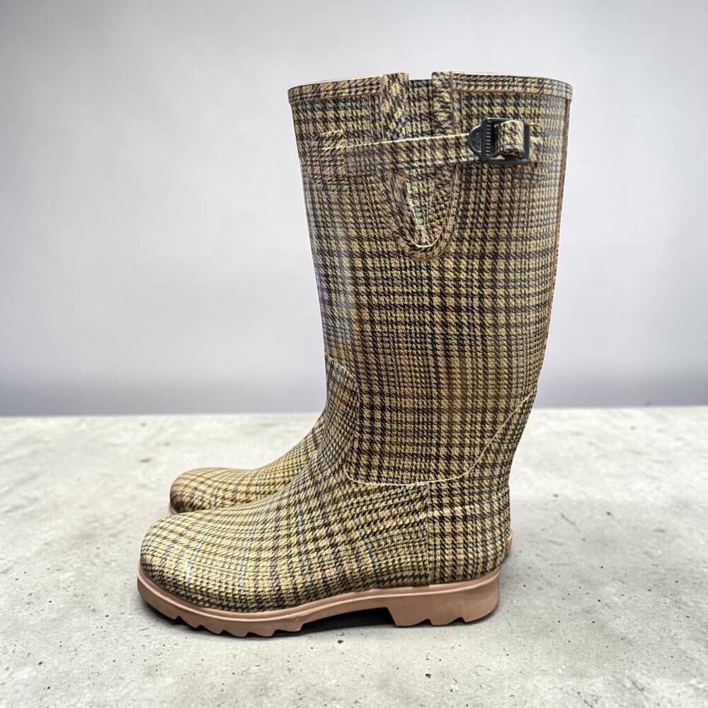 Tamara Henriques Women’s Size EU 40 US 9 Tall Rain Boots Brown Plaid Waterproof